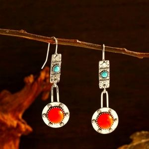 Bohemian Coral Color Drop Earrings Zinc. Vintage Hook Earrings.